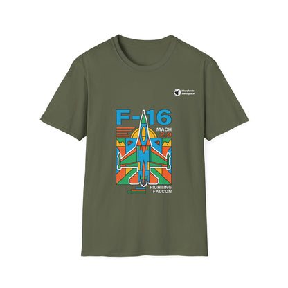 Falcon Fury aviation graphic on a military green unisex t-shirt