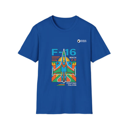 Falcon Fury aviation graphic on a royal blue unisex t-shirt