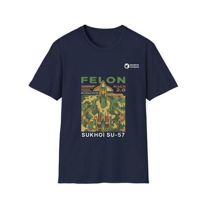 Felon Force SU-57 aviation graphic on a navy unisex t-shirt