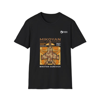 Foxbat Frontier Desert Camo aviation graphic on a black unisex t-shirt