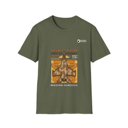 Foxbat Frontier Desert Camo aviation graphic on a military green unisex t-shirt