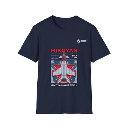 Foxbat Frontier Red Star aviation graphic on a navy unisex t-shirt