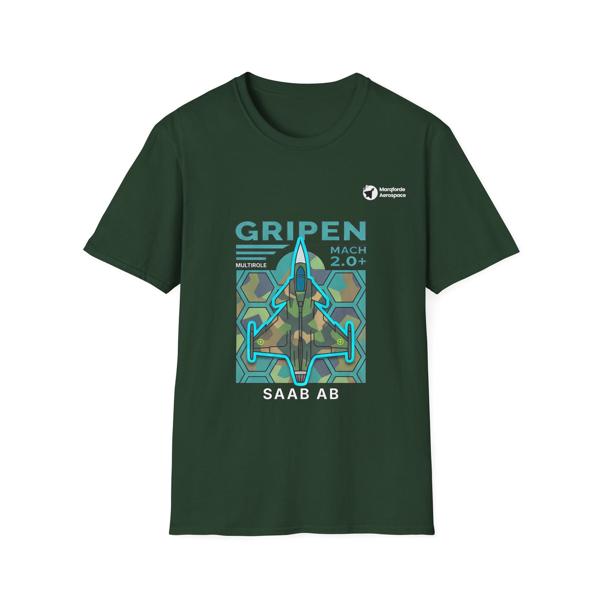 Gripen Guardian aviation graphic on a forest green unisex t-shirt