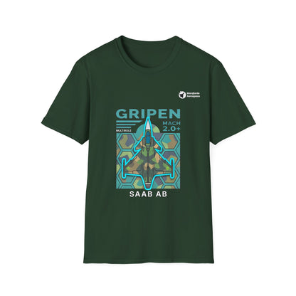 Gripen Guardian aviation graphic on a forest green unisex t-shirt
