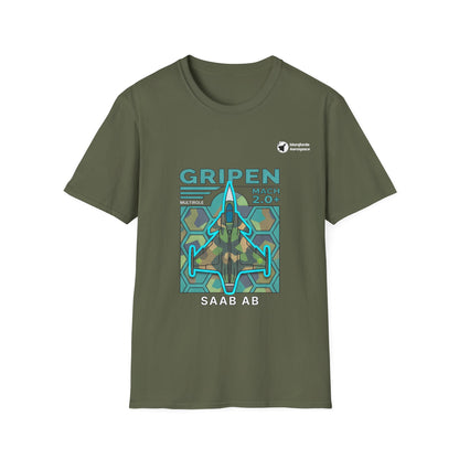 Gripen Guardian aviation graphic on a military green unisex t-shirt