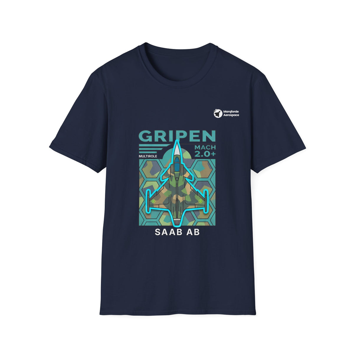Gripen Guardian aviation graphic on a navy unisex t-shirt