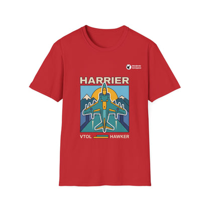 Harrier Horizon aviation graphic on a red unisex t-shirt