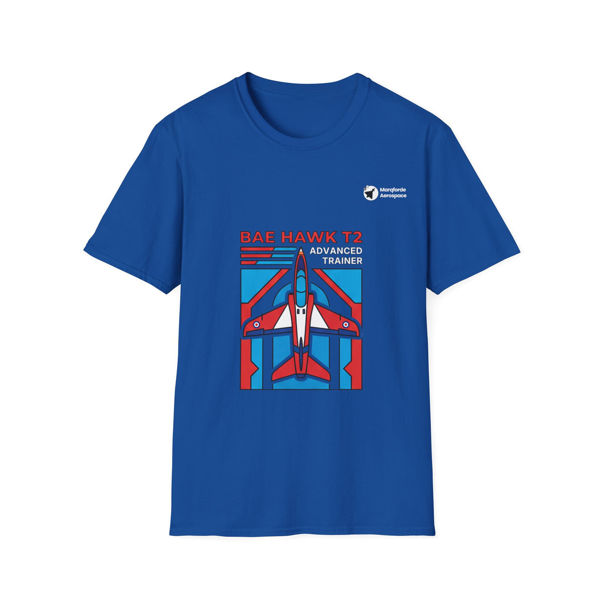 Hightime Hawk aviation graphic on a royal blue unisex t-shirt