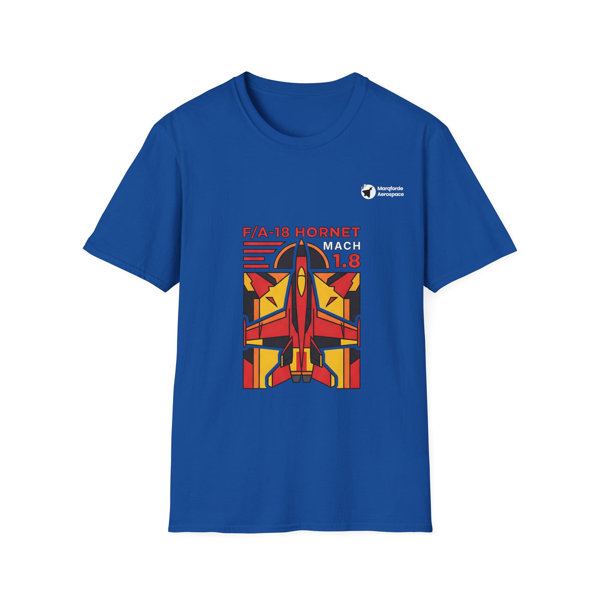 Hornet Heat aviation graphic on a royal blue unisex t-shirt