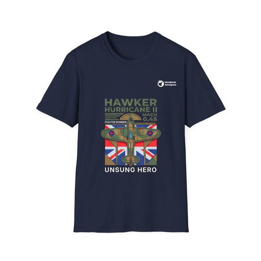 Hurricane Hallmark aviation graphic on a navy unisex t-shirt