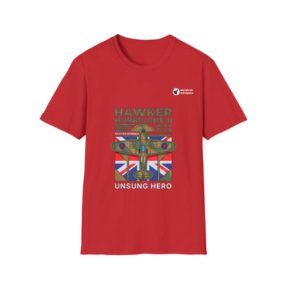 Hurricane Hallmark aviation graphic on a red unisex t-shirt