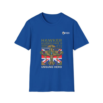 Hurricane Hallmark aviation graphic on a royal blue unisex t-shirt