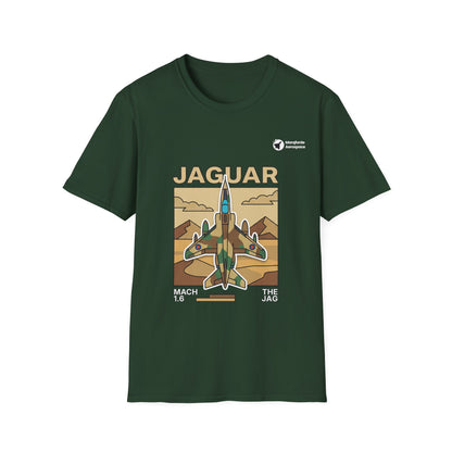 Jaguar Journey aviation graphic on a forest green unisex t-shirt