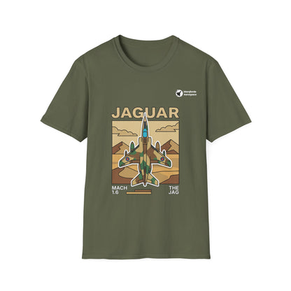 Jaguar Journey aviation graphic on a military green unisex t-shirt