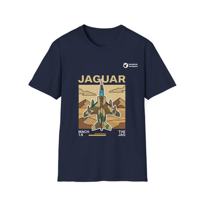 Jaguar Journey aviation graphic on a navy unisex t-shirt