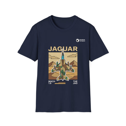Jaguar Journey aviation graphic on a navy unisex t-shirt