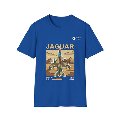 Jaguar Journey aviation graphic on a royal blue unisex t-shirt