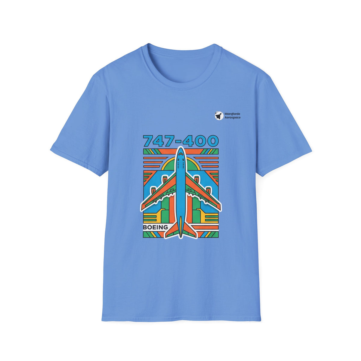Jumbo Jetstream B747 aviation graphic on a carolina blue unisex t-shirt