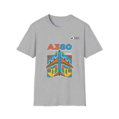 Jumbo Journey A380 aviation graphic on a sport grey unisex t-shirt