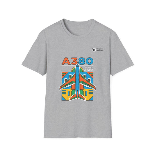 Jumbo Journey A380 aviation graphic on a sport grey unisex t-shirt