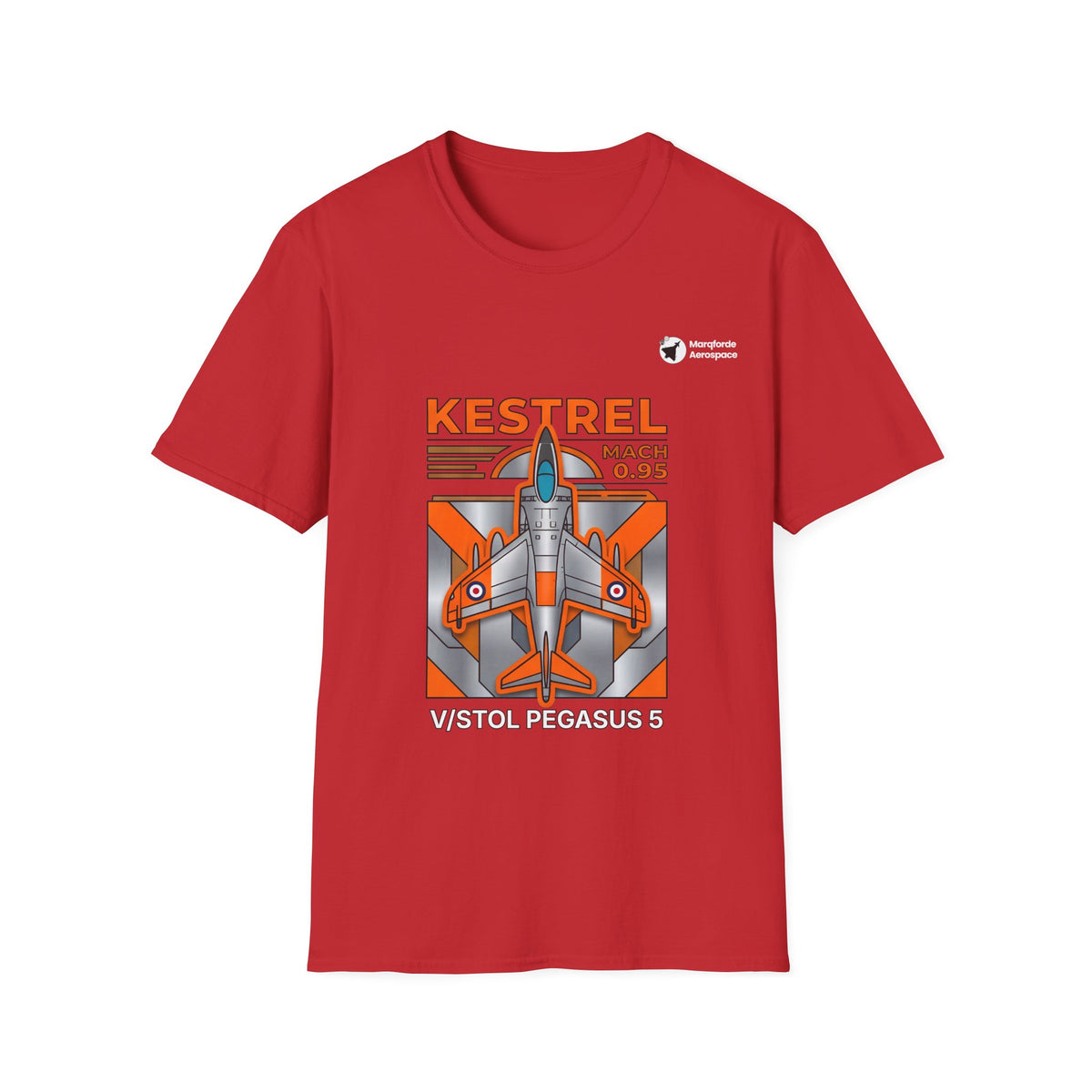 Kestrel Keystone aviation graphic on a red unisex t-shirt