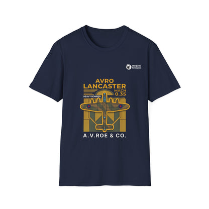 Lancaster Lore aviation graphic on a navy unisex t-shirt