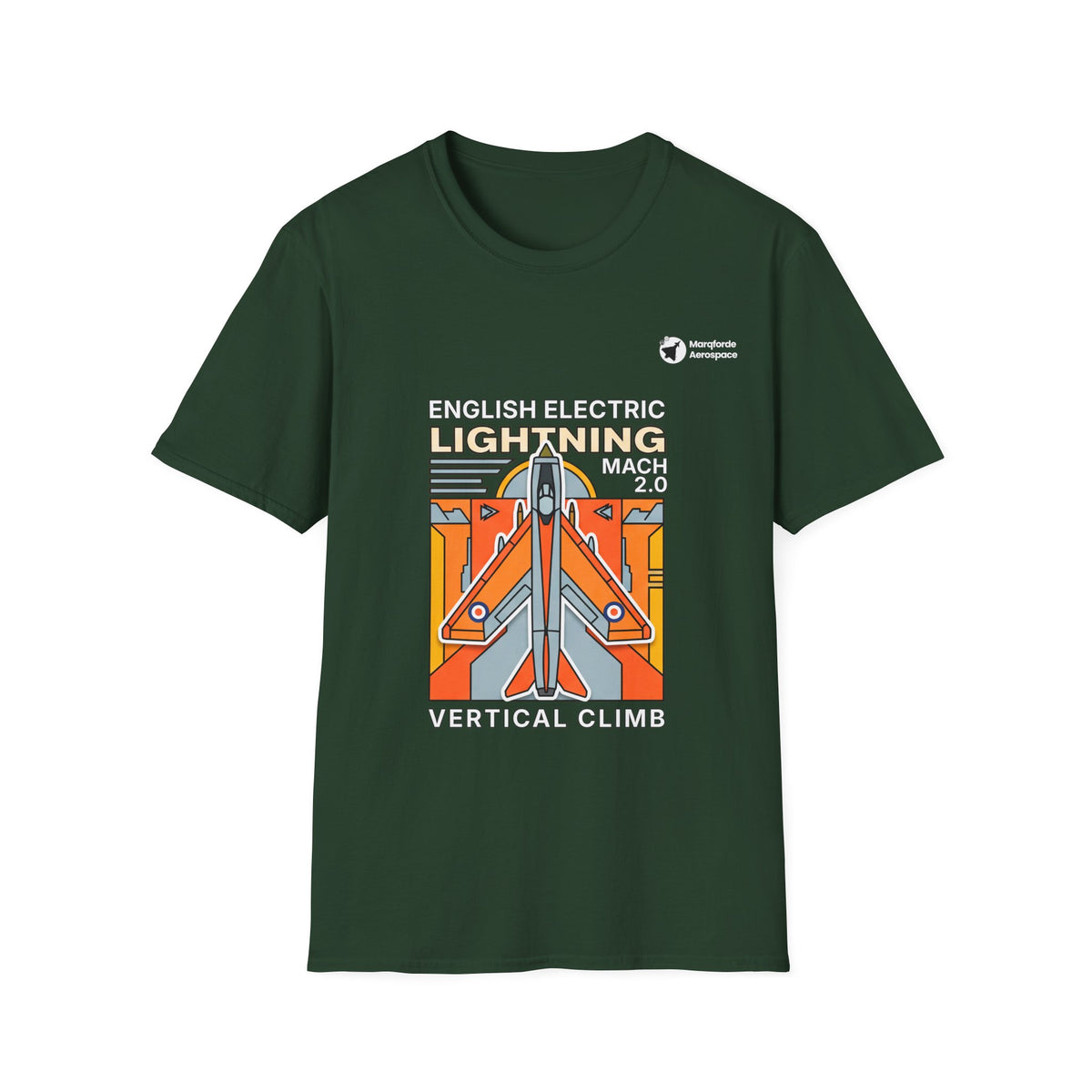 Lightning Legend aviation graphic on a forest green unisex t-shirt