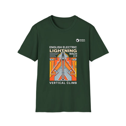 Lightning Legend aviation graphic on a forest green unisex t-shirt