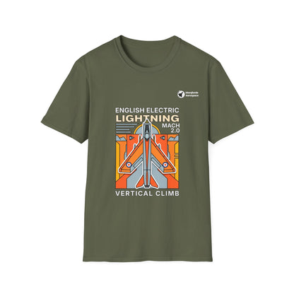 Lightning Legend aviation graphic on a military green unisex t-shirt