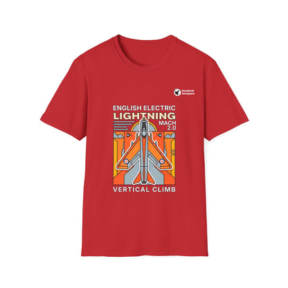Lightning Legend aviation graphic on a red unisex t-shirt