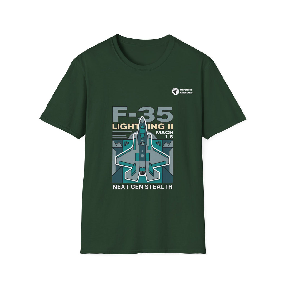 Lightning Love aviation graphic on a forest green unisex t-shirt
