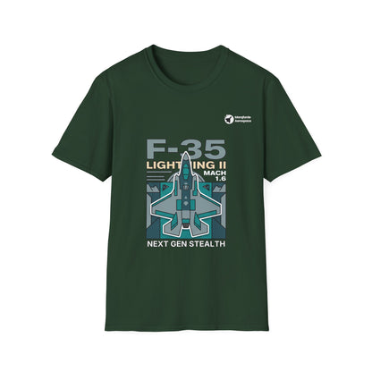 Lightning Love aviation graphic on a forest green unisex t-shirt