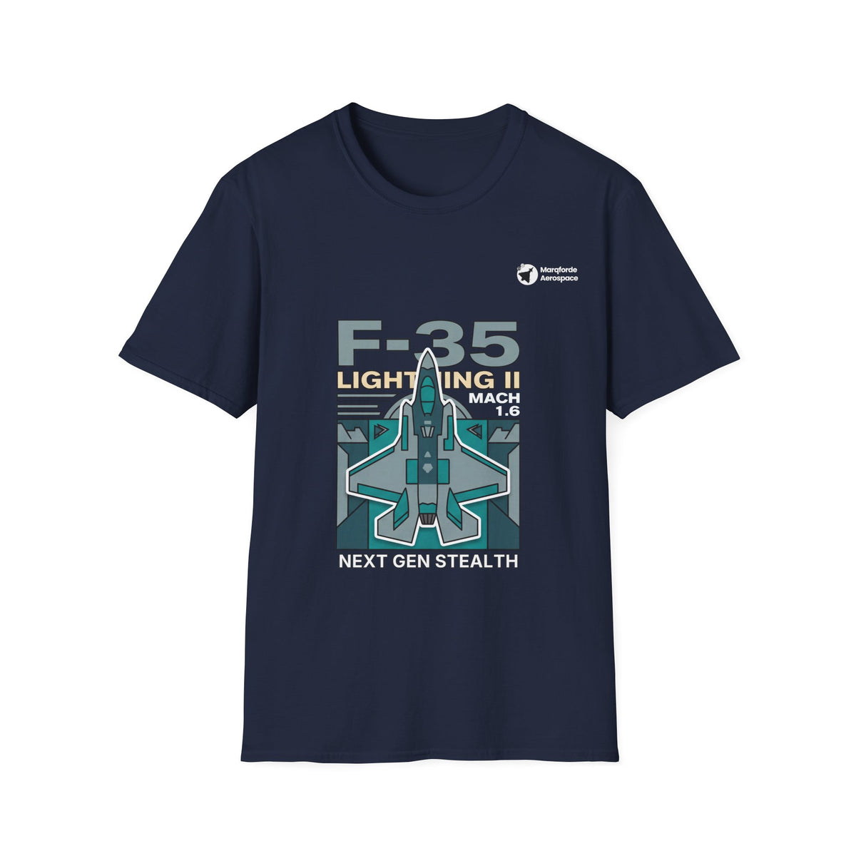 Lightning Love aviation graphic on a navy unisex t-shirt