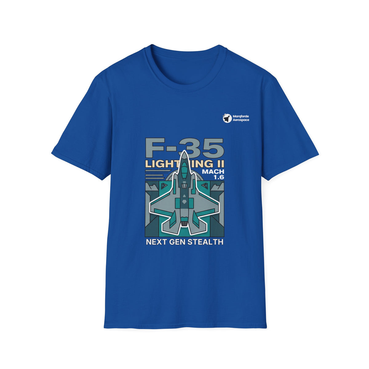 Lightning Love aviation graphic on a royal blue unisex t-shirt
