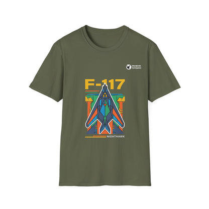 Nighthawk Neon aviation graphic on a military green unisex t-shirt
