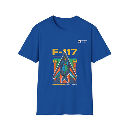 Nighthawk Neon aviation graphic on a royal blue unisex t-shirt