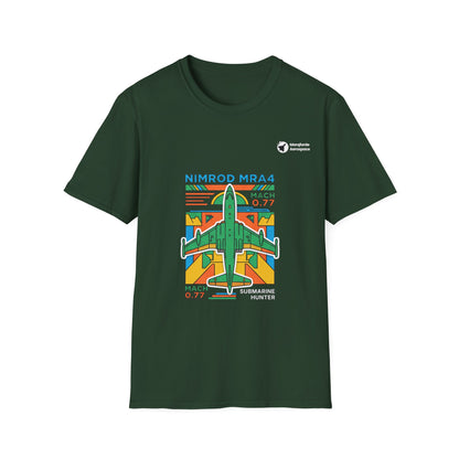 Nimrod the Submarine Stalker aviation graphic on a forest green unisex t-shirt