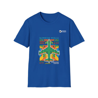 Nimrod the Submarine Stalker aviation graphic on a royal blue unisex t-shirt