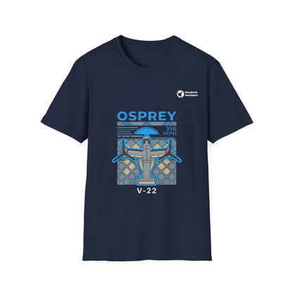 Osprey Odyssey aviation graphic on a navy unisex t-shirt