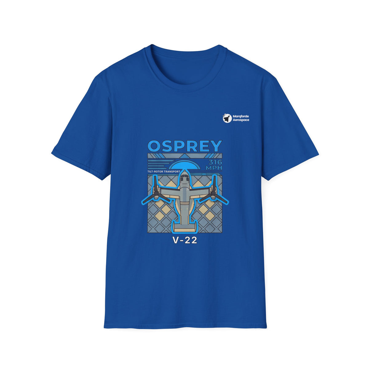Osprey Odyssey aviation graphic on a royal blue unisex t-shirt