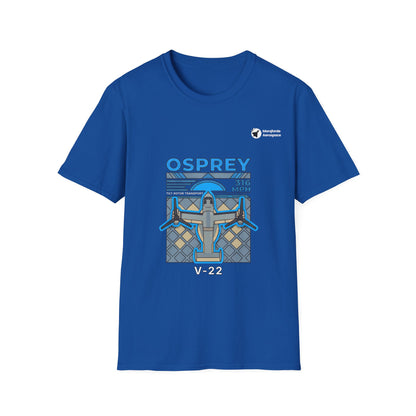 Osprey Odyssey aviation graphic on a royal blue unisex t-shirt