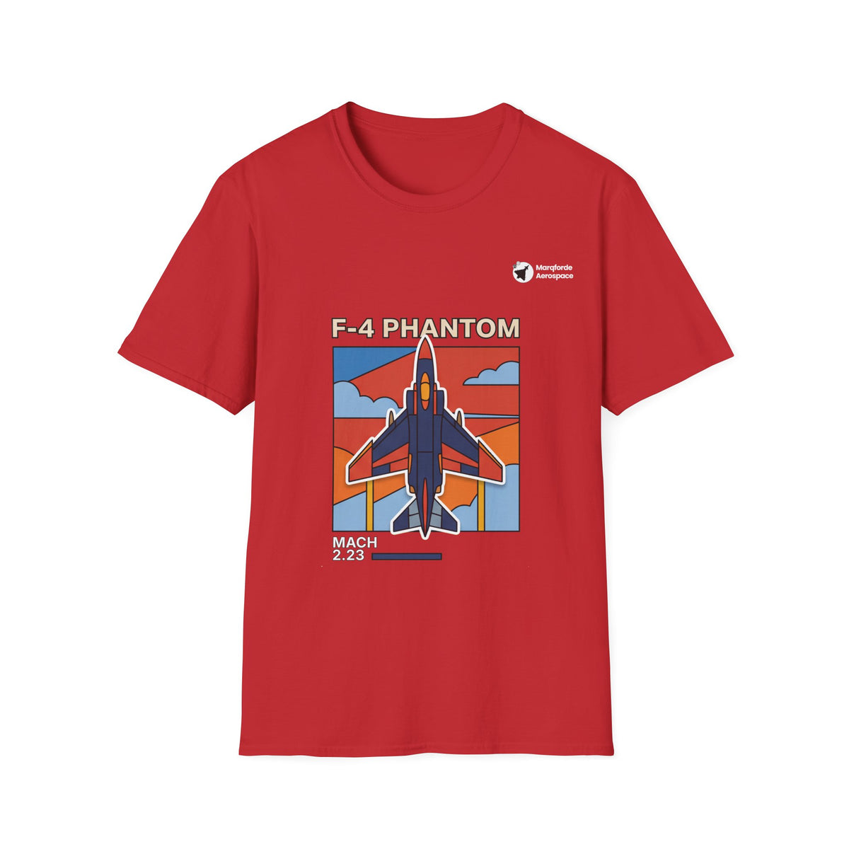 Phantom Pulse aviation graphic on a red unisex t-shirt