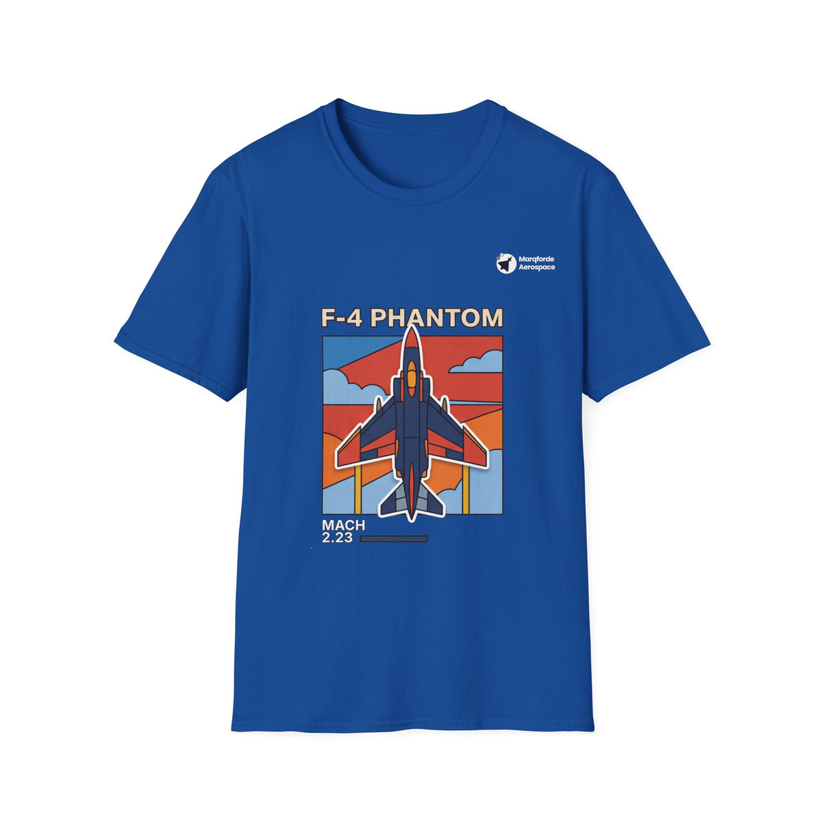 Phantom Pulse aviation graphic on a royal blue unisex t-shirt