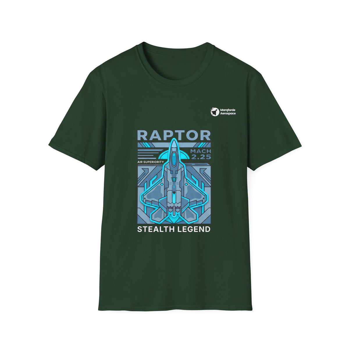 Raptor Revenge aviation graphic on a forest green unisex t-shirt