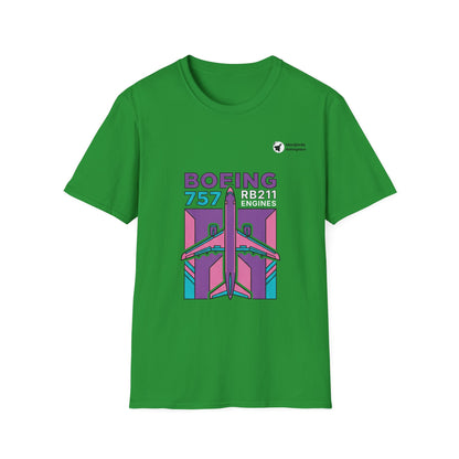 RB211 Roar Boeing 757 aviation graphic on an irish green unisex t-shirt