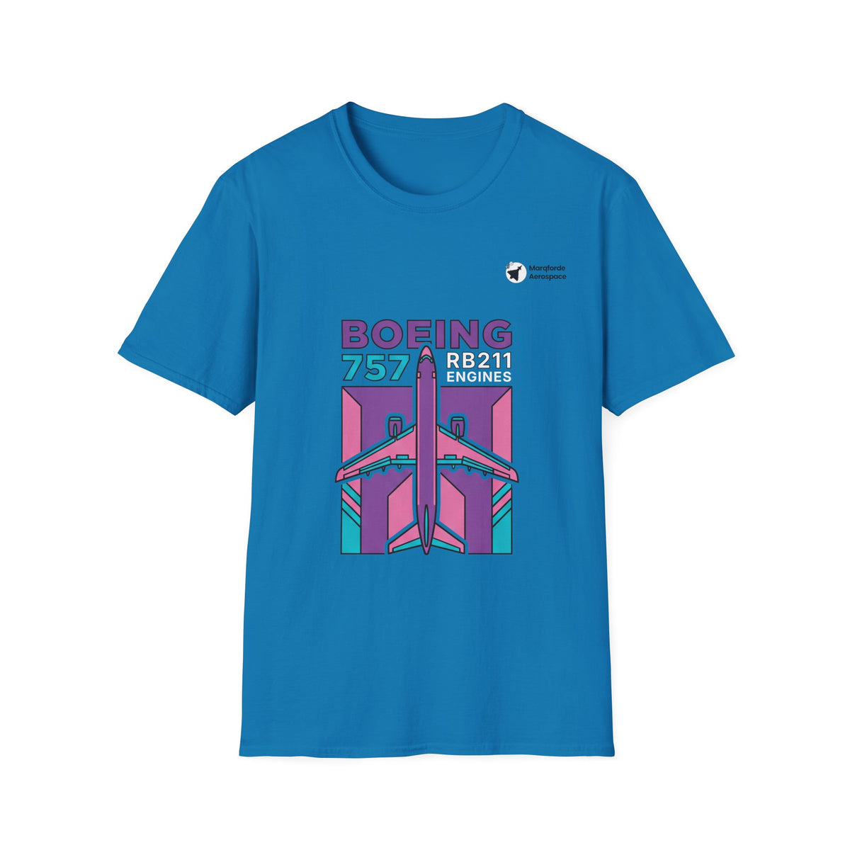 RB211 Roar Boeing 757 aviation graphic on a sapphire unisex t-shirt