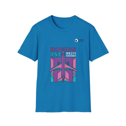 RB211 Roar Boeing 757 aviation graphic on a sapphire unisex t-shirt