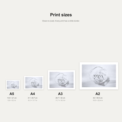 Red Arrows smoke ring print shown at A5, A4, A3 and A2 to scale, wall art size guide