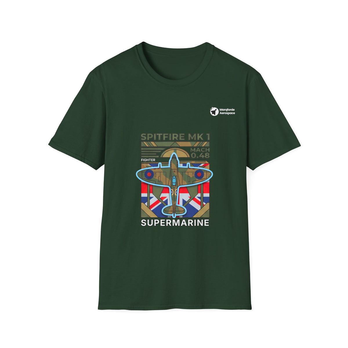 Spitfire Supreme aviation graphic on a forest green unisex t-shirt