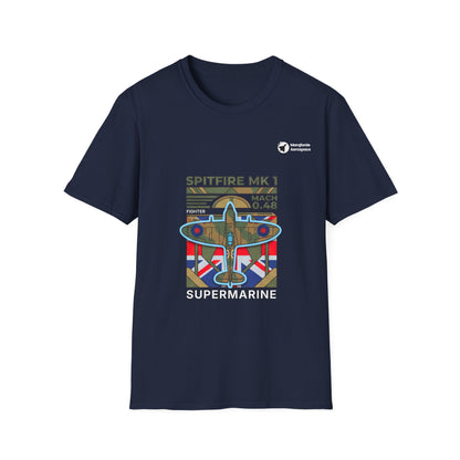Spitfire Supreme aviation graphic on a navy unisex t-shirt